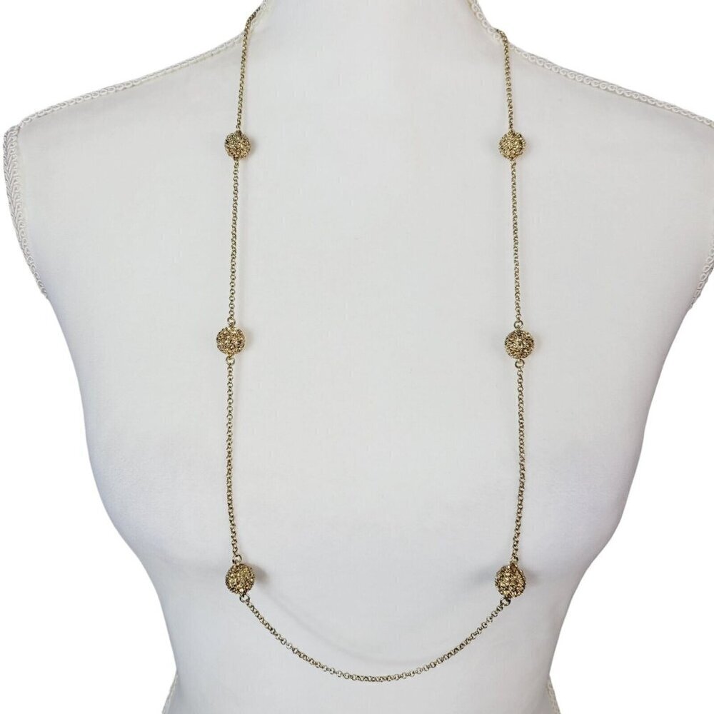 Monet Rhinestone Pave Balls Station Necklace Gold Tone Timeless Everyday Wear